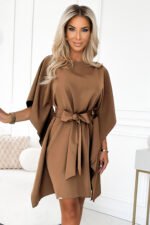 287-39 SOFIA Butterfly dress with a tie waist - cappuccino-1