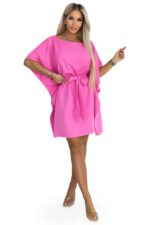 287-42 SOFIA Pink Butterfly Dress with Waist Tie - Light Fuchsia hot pink-8