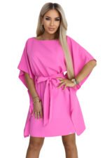 287-42 SOFIA Pink Butterfly Dress with Waist Tie - Light Fuchsia hot pink-9