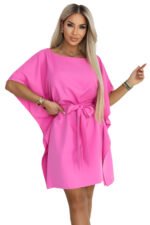 287-42 SOFIA Pink Butterfly Dress with Waist Tie - Light Fuchsia hot pink-10