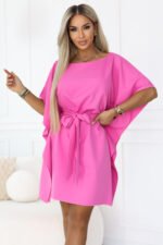 287-42 SOFIA Pink Butterfly Dress with Waist Tie - Light Fuchsia hot pink-5