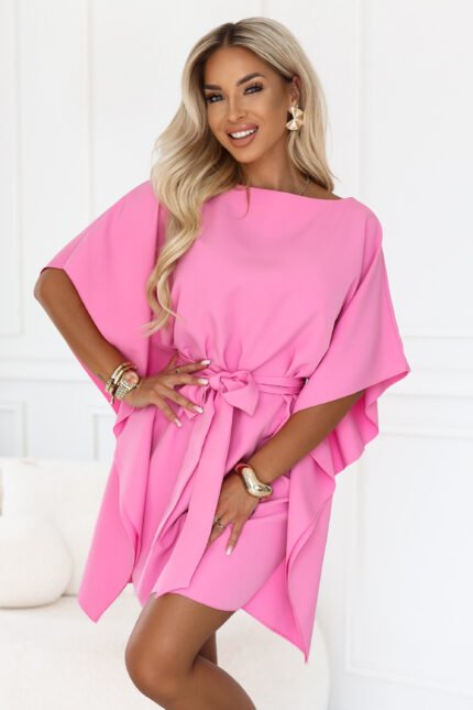 287-44 SOFIA Pink butterfly dress with a waist tie - candy pink-1