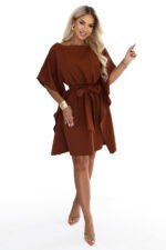 287-45 SOFIA Feminine butterfly-style dress with a waist tie - cinnamon brown-9