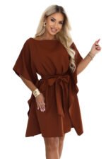 287-45 SOFIA Feminine butterfly-style dress with a waist tie - cinnamon brown-10