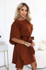 287-45 SOFIA Feminine butterfly-style dress with a waist tie - cinnamon brown-5