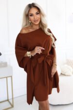 287-45 SOFIA Feminine butterfly-style dress with a waist tie - cinnamon brown-2