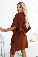 287-45 SOFIA Feminine butterfly-style dress with a waist tie - cinnamon brown-3