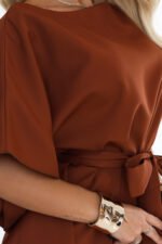 287-45 SOFIA Feminine butterfly-style dress with a waist tie - cinnamon brown-8
