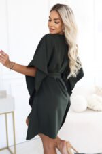 287-46 SOFIA Feminine butterfly-style dress with a waist tie - dark khaki-4