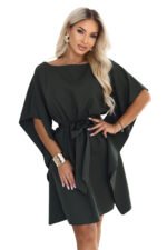 287-46 SOFIA Feminine butterfly-style dress with a waist tie - dark khaki-10