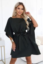 287-46 SOFIA Feminine butterfly-style dress with a waist tie - dark khaki-1