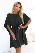 287-46 SOFIA Feminine butterfly-style dress with a waist tie - dark khaki-5