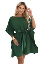 287-47 SOFIA Feminine butterfly-style dress with a waist tie - emerald green-8