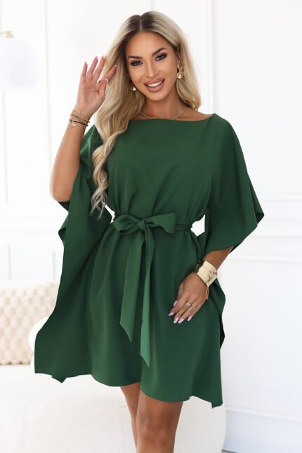 287-47 SOFIA Feminine butterfly-style dress with a waist tie - emerald green-1