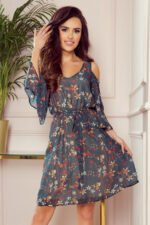 292-2 MARINA flimsy dress with a neckline - green with flowers-1