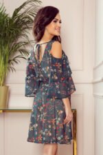292-2 MARINA flimsy dress with a neckline - green with flowers-4