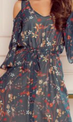 292-2 MARINA flimsy dress with a neckline - green with flowers-5