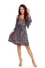 292-2 MARINA flimsy dress with a neckline - green with flowers-6