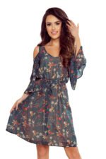 292-2 MARINA flimsy dress with a neckline - green with flowers-7