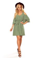 292-6 MARINA flimsy dress with a neckline - olive colour-6
