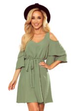 292-6 MARINA flimsy dress with a neckline - olive colour-7