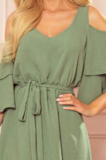 292-6 MARINA flimsy dress with a neckline - olive colour-5