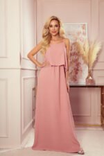 294-3 A long summer dress with straps - powder pink-5