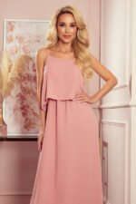 294-3 A long summer dress with straps - powder pink-7