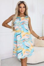 296-15 VICTORIA Trapeze summer dress with colourful waves - blue with lemon-3