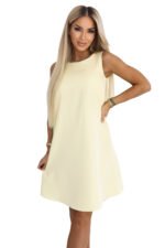 296-16 VICTORIA Sleeveless trapeze dress with a belt - butter yellow-8