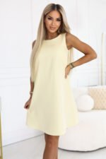 296-16 VICTORIA Sleeveless trapeze dress with a belt - butter yellow-2