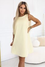 296-16 VICTORIA Sleeveless trapeze dress with a belt - butter yellow-2
