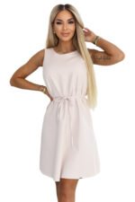 296-17 VICTORIA Sleeveless trapeze dress with a belt - beige-9