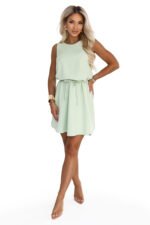 296-18 VICTORIA Trapeze dress without sleeves with a belt - pistachio-7