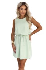 296-18 VICTORIA Trapeze dress without sleeves with a belt - pistachio-8
