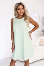 296-18 VICTORIA Trapeze dress without sleeves with a belt - pistachio-2