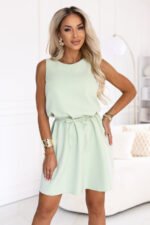 296-18 VICTORIA Trapeze dress without sleeves with a belt - pistachio-5