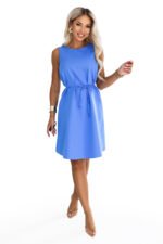 296-19 VICTORIA Trapeze dress without sleeves with a belt - royal blue-8