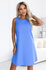 296-19 VICTORIA Trapeze dress without sleeves with a belt - royal blue-1