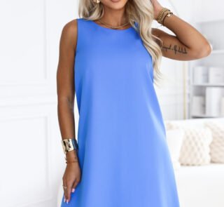 296-19 VICTORIA Trapeze dress without sleeves with a belt - royal blue-1