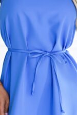 296-19 VICTORIA Trapeze dress without sleeves with a belt - royal blue-6