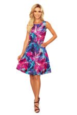 296-3 VICTORIA Trapeze dress - blue and pink flowers-7