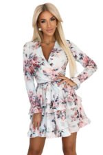 297-3 CAROLINE Airy dress with a wrap neckline and ruffles - colorful flowers-7