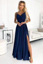 299-10 CHIARA elegant maxi dress with straps - dark blue with glitter-1