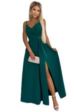 299-11 CHIARA elegant maxi long dress with straps - green-7