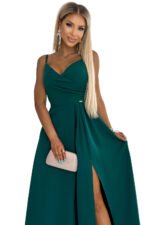 299-11 CHIARA elegant maxi long dress with straps - green-8