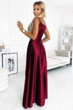 299-13 CHIARA elegant satin maxi dress with straps - Burgundy color-3