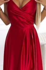 299-14 CHIARA elegant satin maxi dress with straps - red color-6