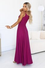 299-21 CHIARA Evening maxi long gown on straps - brocade fuchsia-3