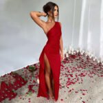 Satin Dress One-shoulder Backless Slit